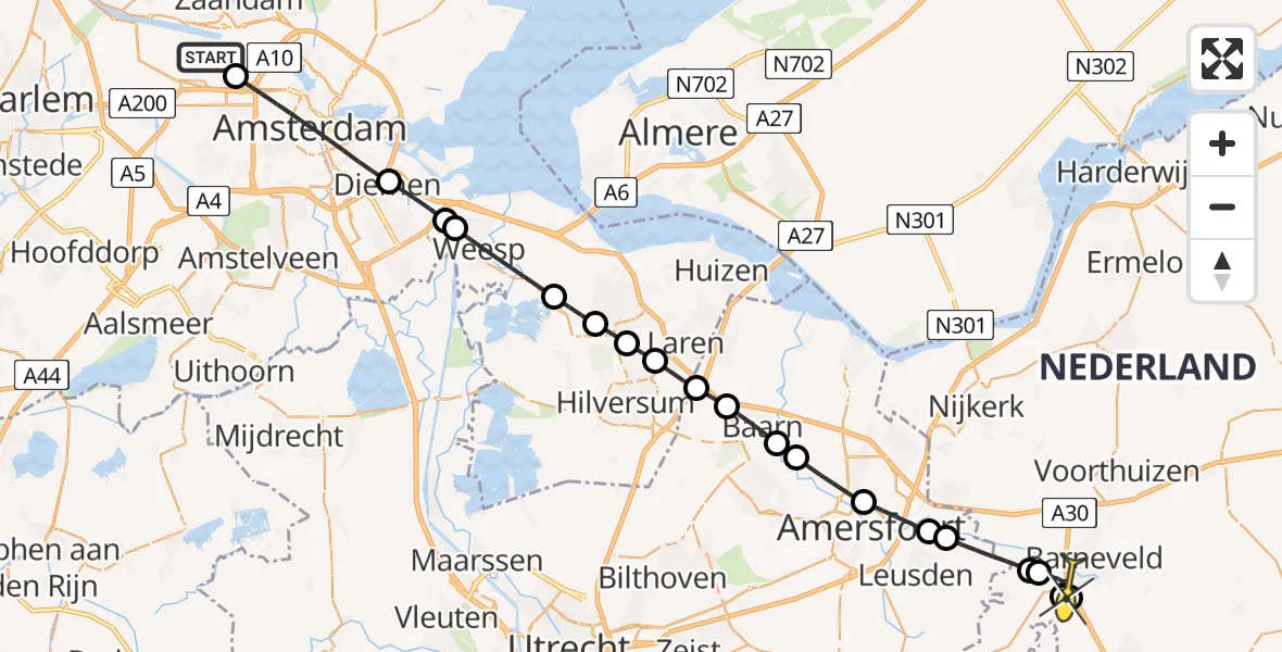 Routekaart van de vlucht: Lifeliner 1 naar Barneveld, Westrandweg