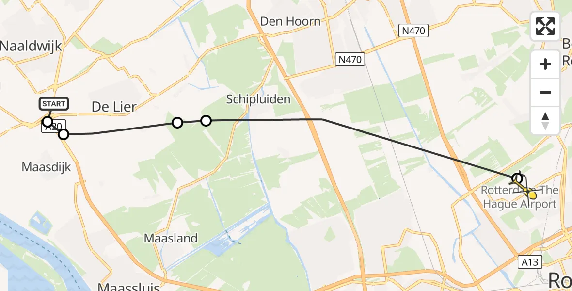 Routekaart van de vlucht: Lifeliner 2 naar Rotterdam The Hague Airport, Brandenburgbaan