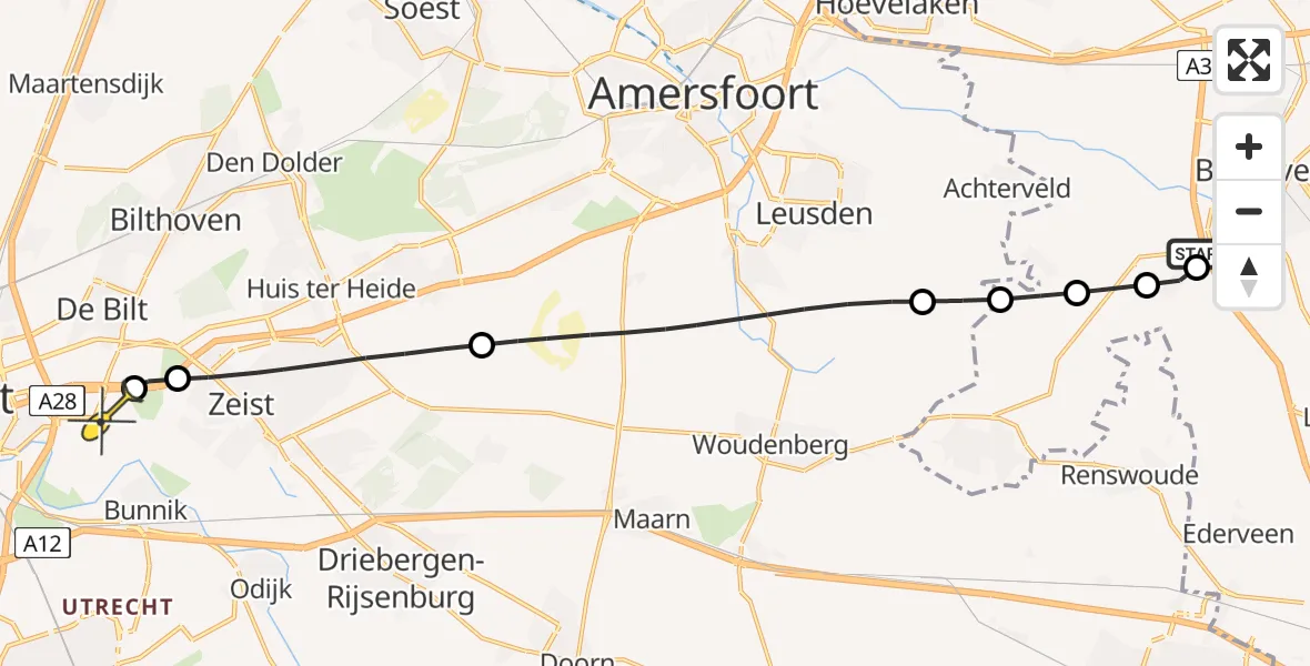 Routekaart van de vlucht: Lifeliner 1 naar Universitair Medisch Centrum Utrecht, Scherpenzeelseweg