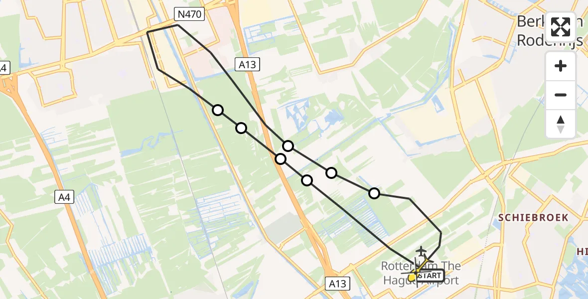Routekaart van de vlucht: Lifeliner 2 naar Rotterdam The Hague Airport, Brandenburgbaan