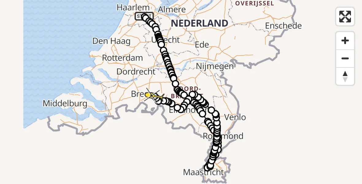 Routekaart van de vlucht: Politieheli naar Hulten, Thermiekstraat