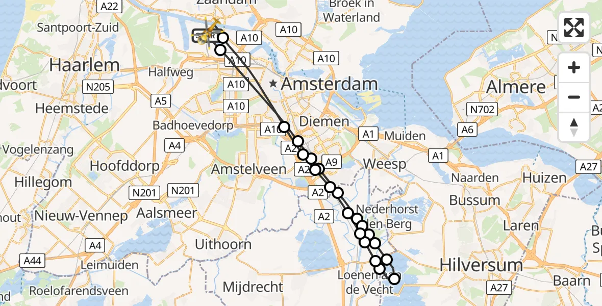 Routekaart van de vlucht: Lifeliner 1 naar Amsterdam Heliport, Donauweg