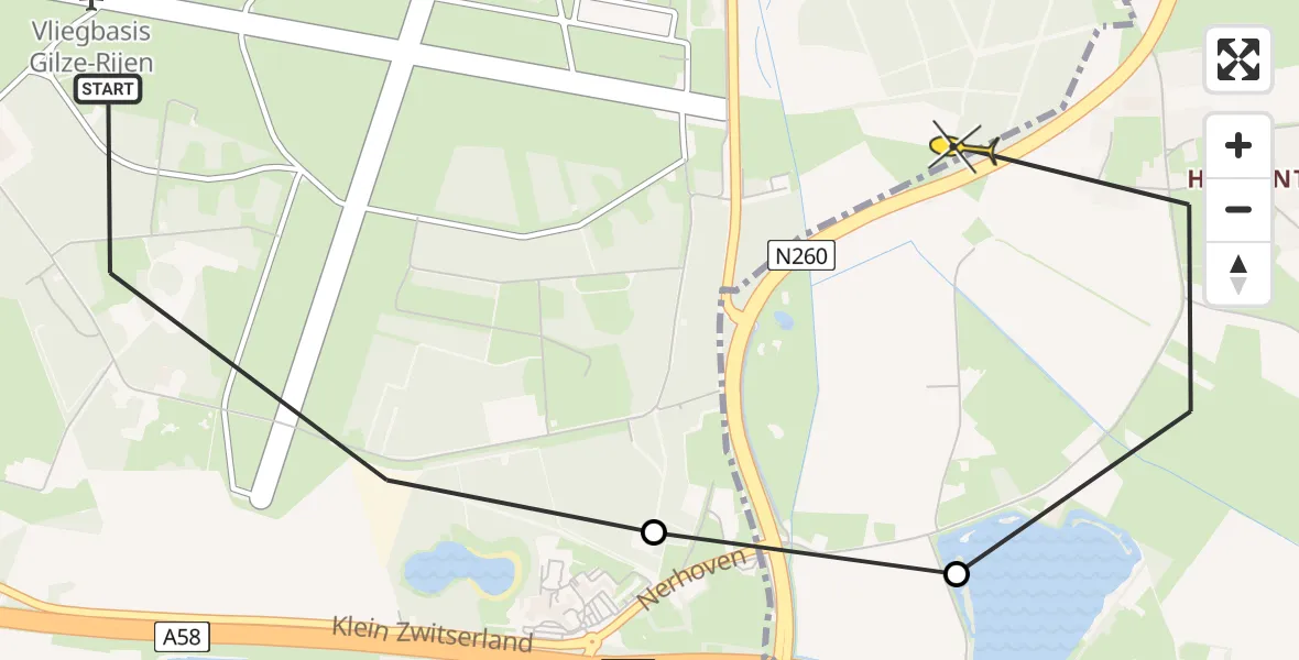 Routekaart van de vlucht: Politiehelikopter naar Hulten, Rijksweg