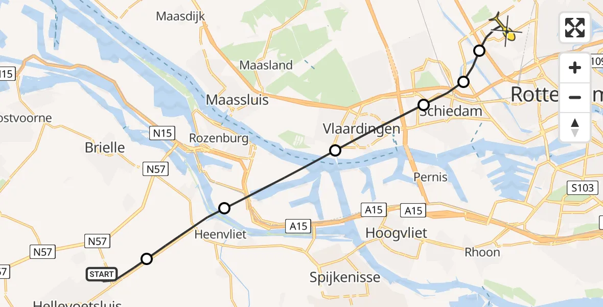 Routekaart van de vlucht: Lifeliner 2 naar Rotterdam The Hague Airport, Kanaalweg Westzijde