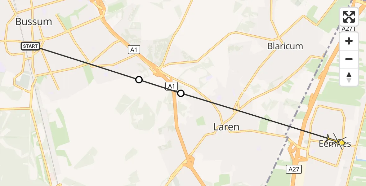 Routekaart van de vlucht: Politiehelikopter naar Eemnes, H.A. Lorentzweg