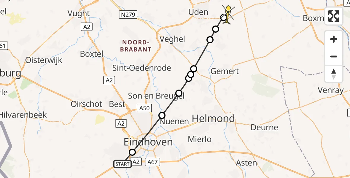 Routekaart van de vlucht: Lifeliner 3 naar Vliegbasis Volkel, Goudestein