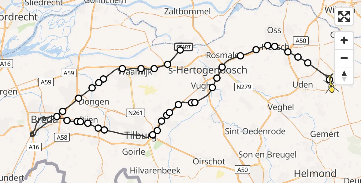 Routekaart van de vlucht: Politieheli naar Vliegbasis Volkel, Vergereindseweg