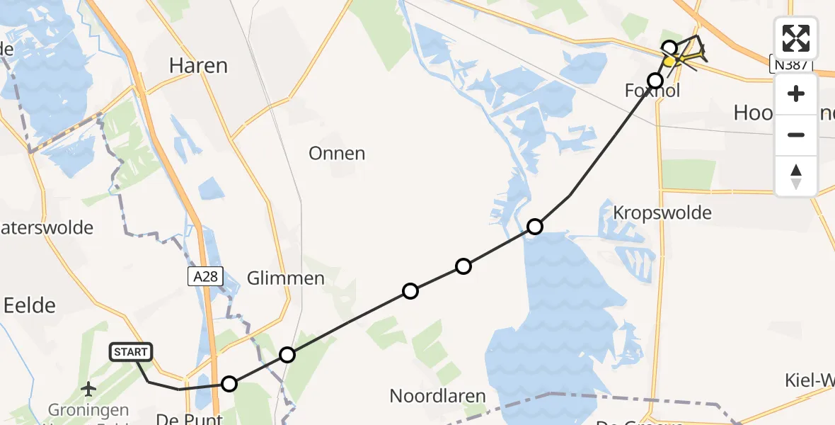 Routekaart van de vlucht: Lifeliner 4 naar Kolham, Groningerstraat
