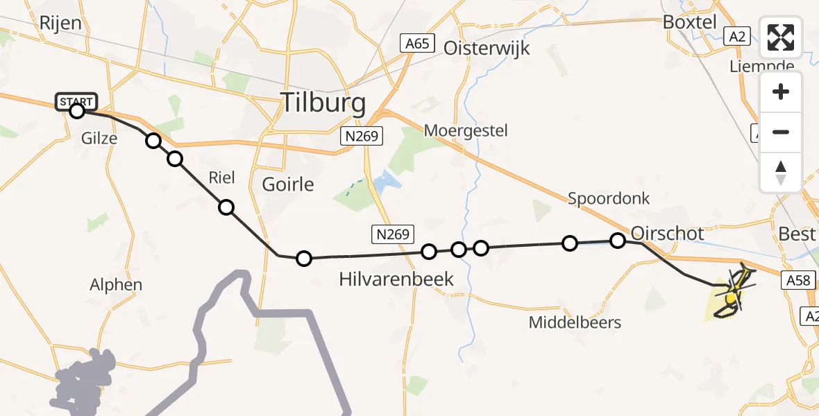 Routekaart van de vlucht: Politieheli naar Oirschot, Eindhovensedijk