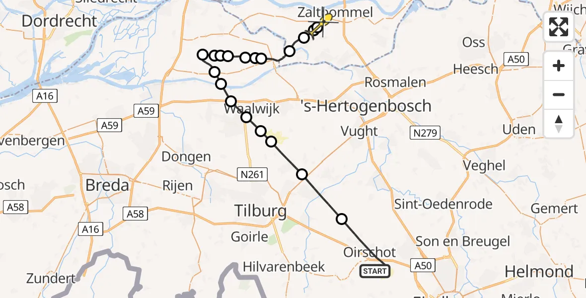 Routekaart van de vlucht: Politieheli naar Bruchem, Eindhovensedijk