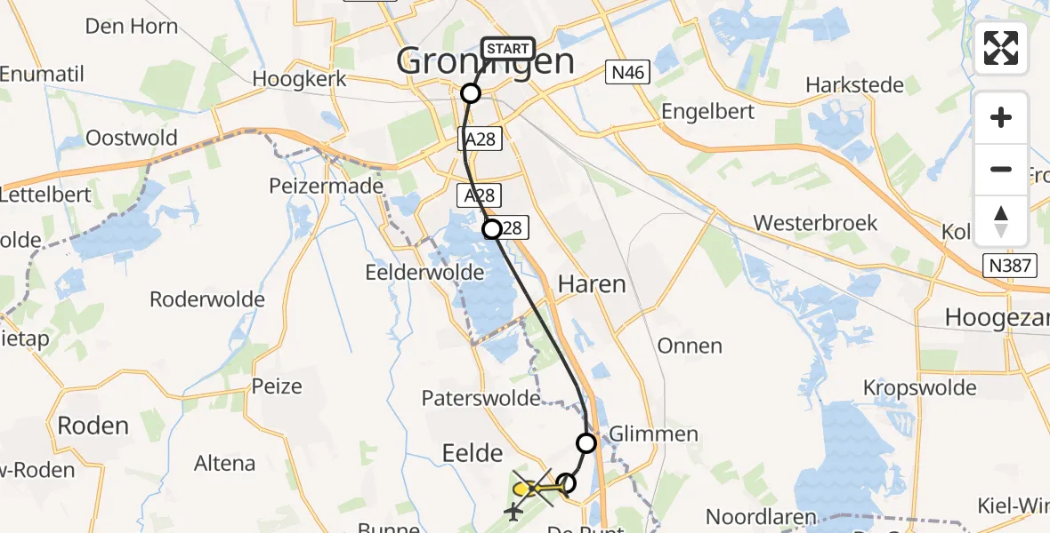 Routekaart van de vlucht: Lifeliner 4 naar Groningen Airport Eelde, Stationsplein