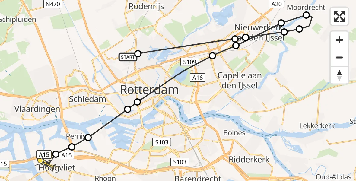 Routekaart van de vlucht: Lifeliner 2 naar Hoogvliet, Wiardapad