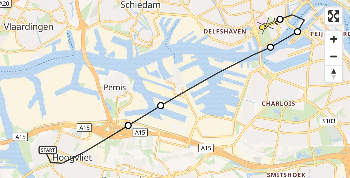 Routekaart van de vlucht: Lifeliner 2 naar Erasmus MC, Achterweg