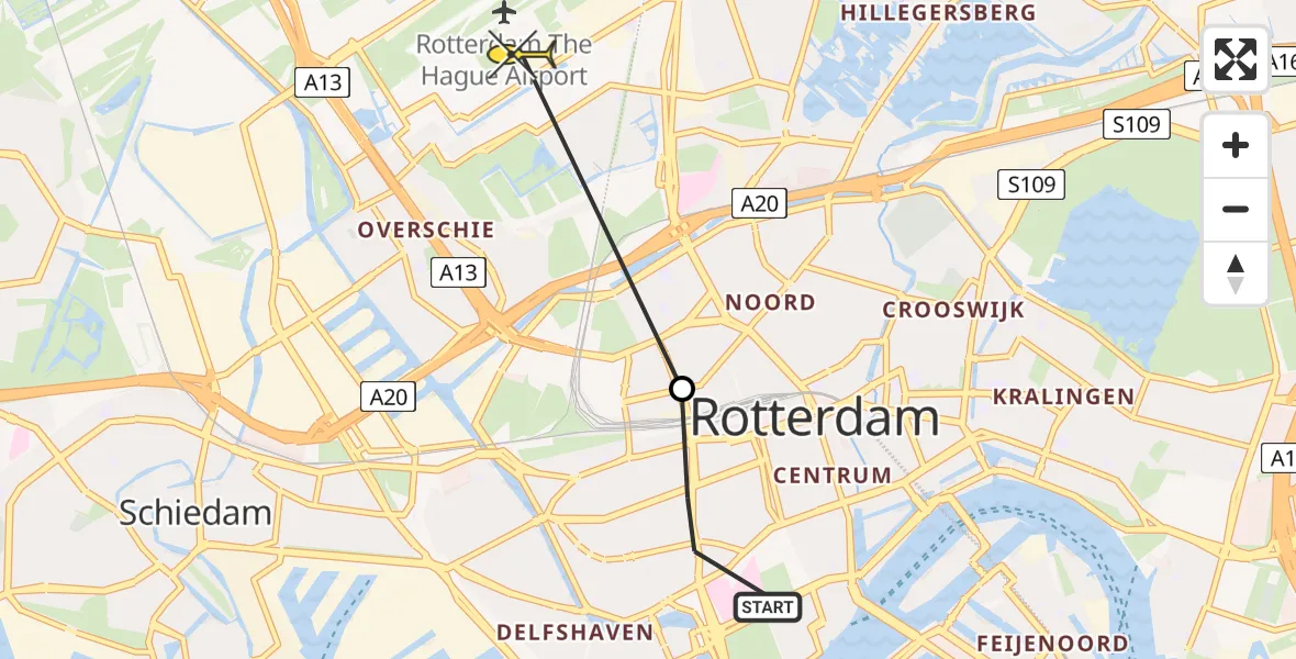 Routekaart van de vlucht: Lifeliner 2 naar Rotterdam The Hague Airport, Bellevoysstraat