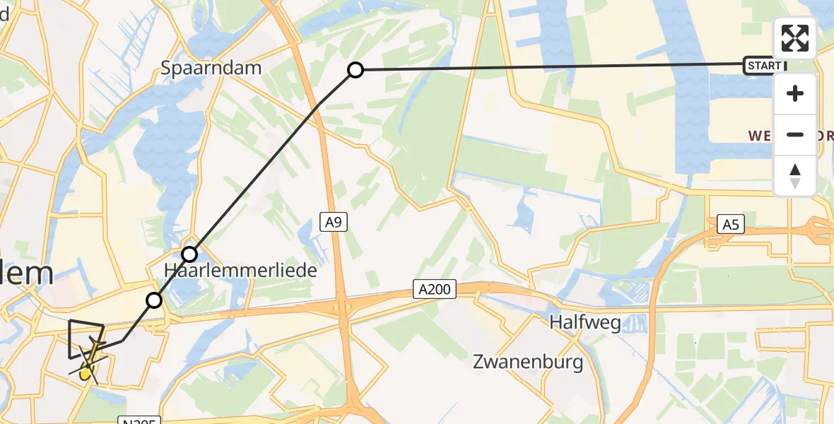 Routekaart van de vlucht: Lifeliner 1 naar Haarlem, Van Zeggelenpad