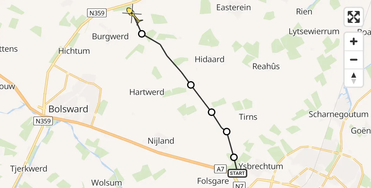 Routekaart van de vlucht: Ambulancehelikopter naar Wommels, Bluodderige Feart