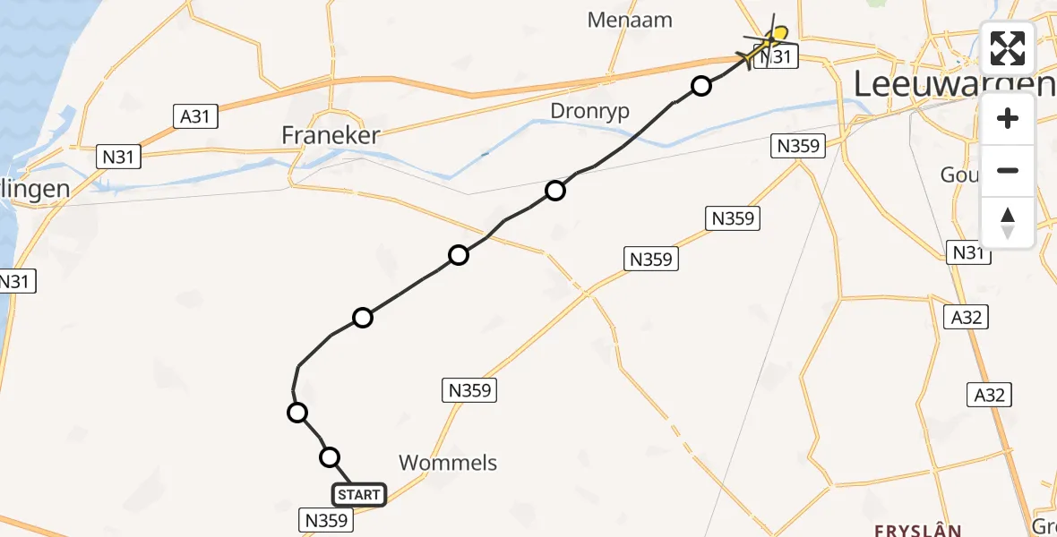 Routekaart van de vlucht: Ambulanceheli naar Marsum, Buorren