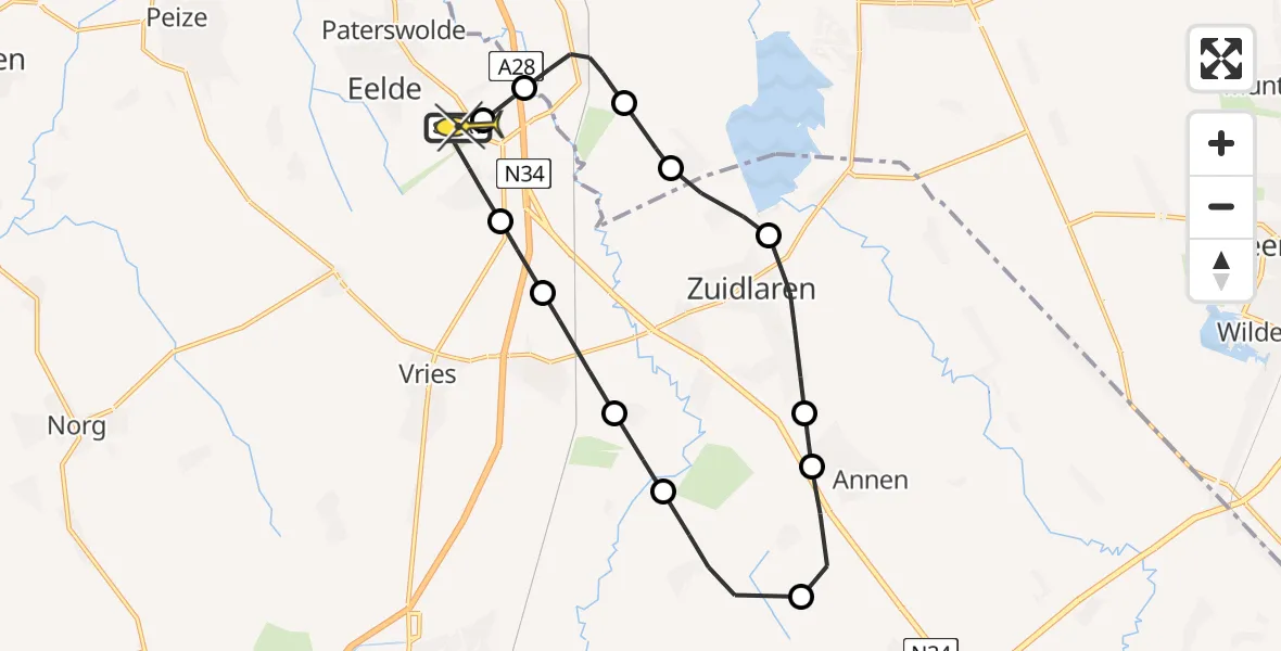 Routekaart van de vlucht: Lifeliner 4 naar Groningen Airport Eelde, Vissersweg