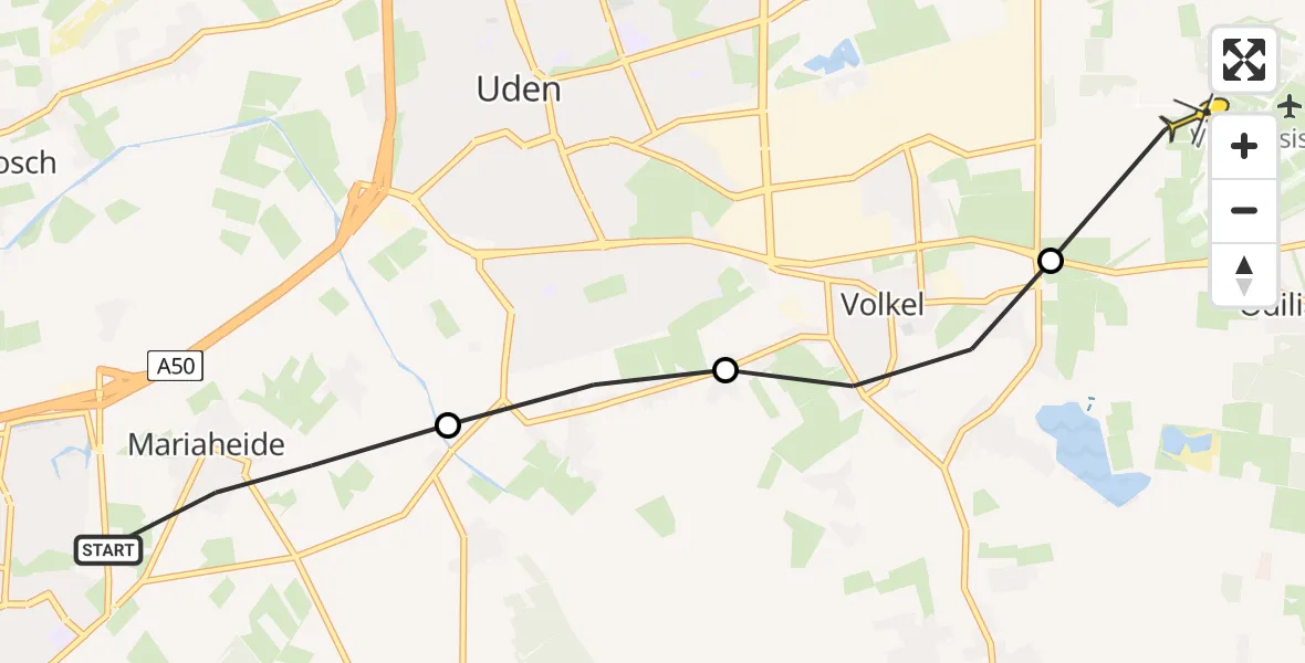 Routekaart van de vlucht: Lifeliner 3 naar Vliegbasis Volkel, Krekelshofstraat