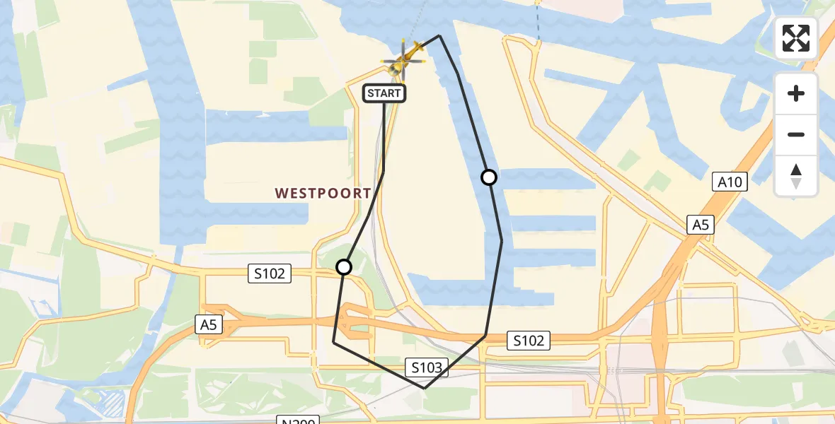 Vluchtroute Traumahelikopter van Amsterdam Heliport naar Amsterdam Heliport