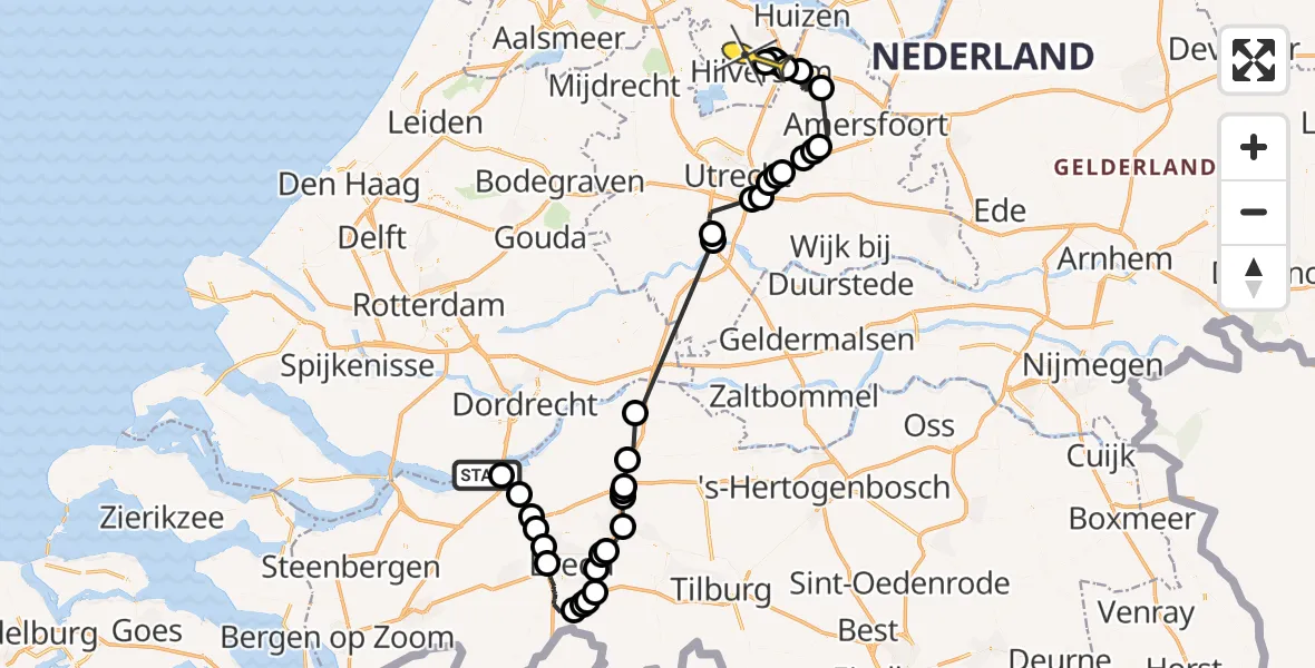Routekaart van de vlucht: Politieheli naar Hilversum, Koning Haakonstraat
