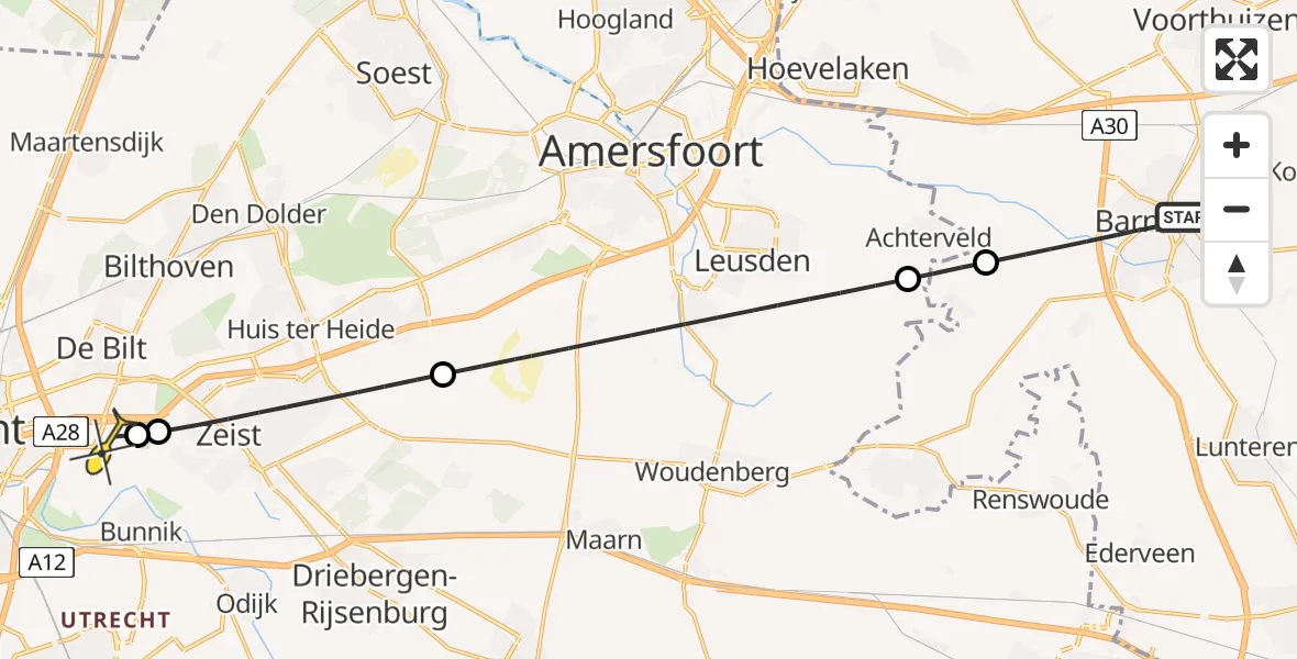 Routekaart van de vlucht: Lifeliner 3 naar Universitair Medisch Centrum Utrecht, Oldenbarnevelderweg