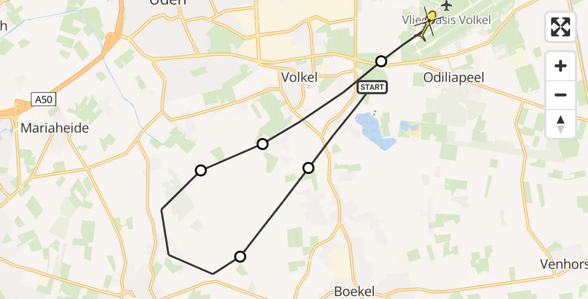 Routekaart van de vlucht: Lifeliner 3 naar Vliegbasis Volkel, Zeelandsedijk