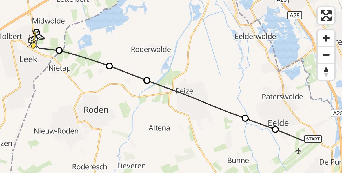 Routekaart van de vlucht: Lifeliner 4 naar Leek, Machlaan