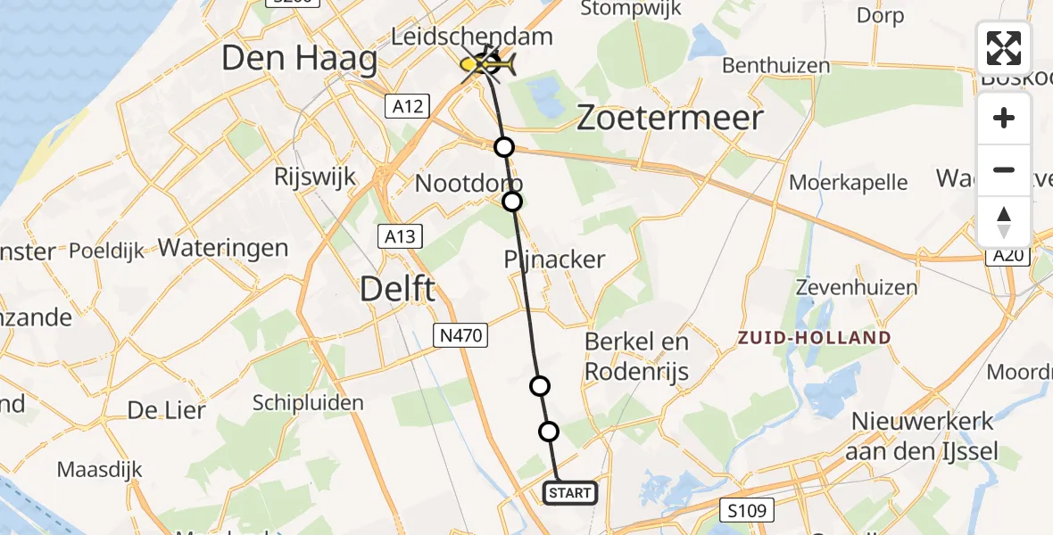 Routekaart van de vlucht: Lifeliner 2 naar Leidschendam, De Horre