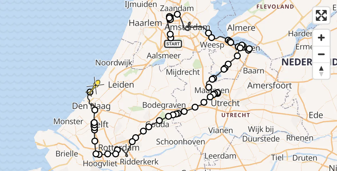 Routekaart van de vlucht: Politieheli naar Wassenaar, Loevesteinse Randweg