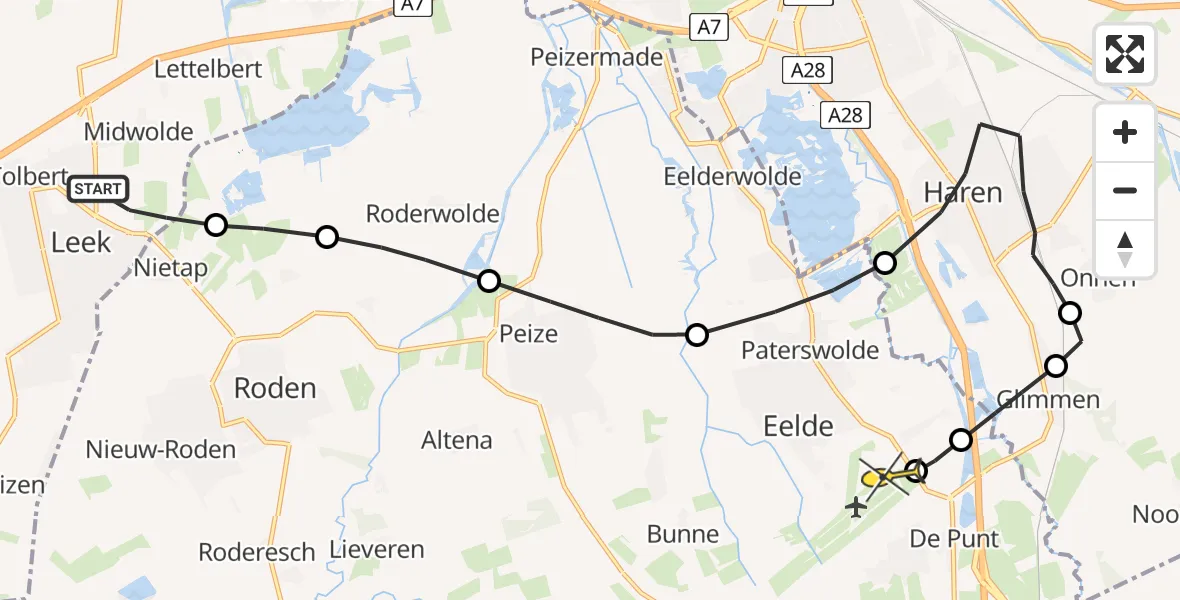 Routekaart van de vlucht: Lifeliner 4 naar Groningen Airport Eelde, Meerweg