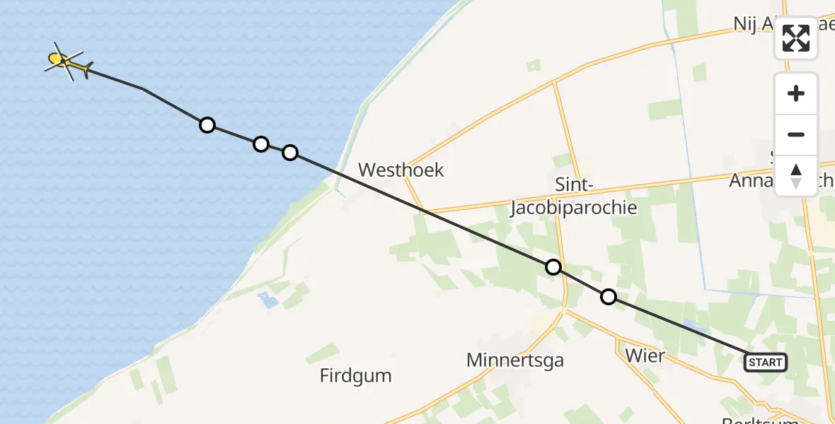 Routekaart van de vlucht: Ambulanceheli naar Formerum, Moaije Peal