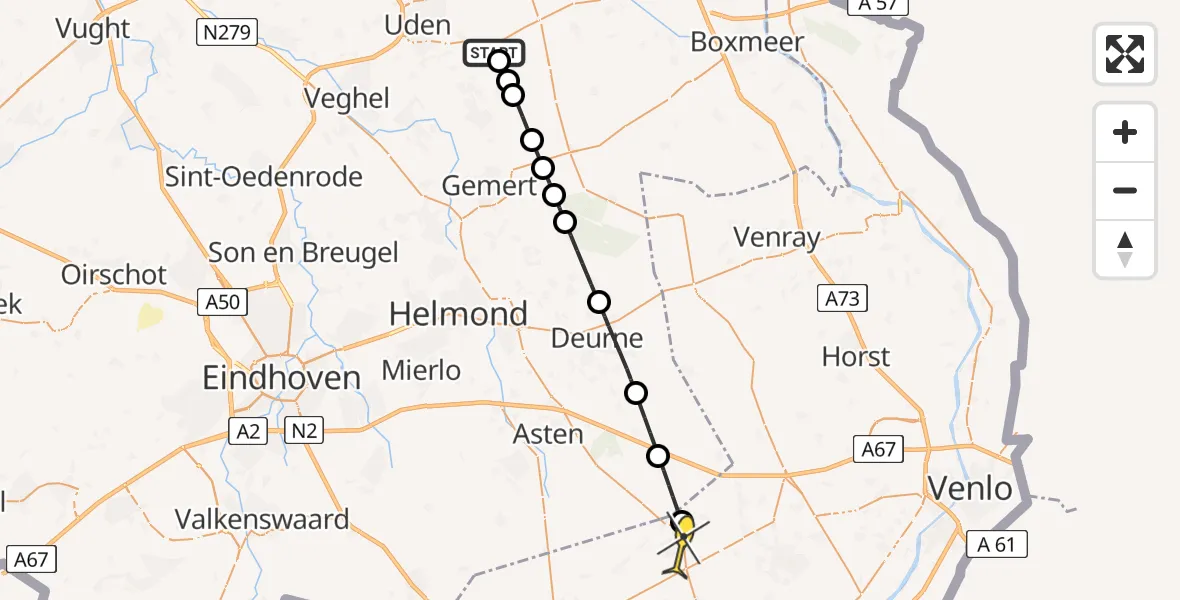 Routekaart van de vlucht: Lifeliner 3 naar Meijel, Hemelrijkstraat