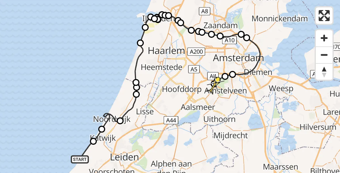 Routekaart van de vlucht: Politieheli naar Schiphol, Rijwielpad Zuidduinen