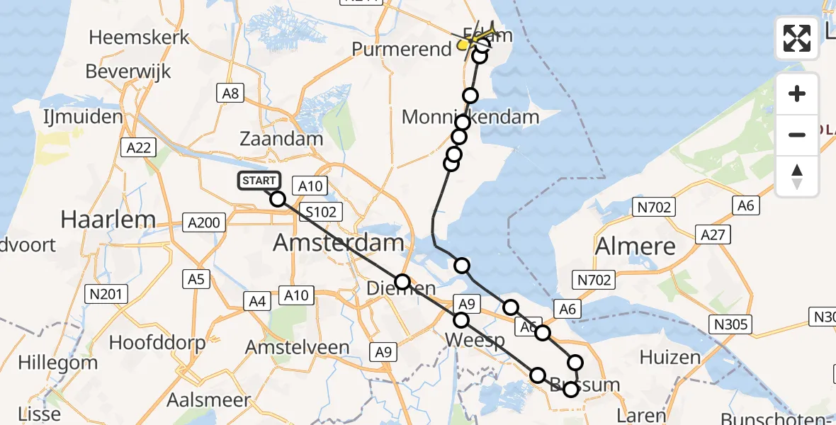 Routekaart van de vlucht: Lifeliner 1 naar Edam, Westhaven