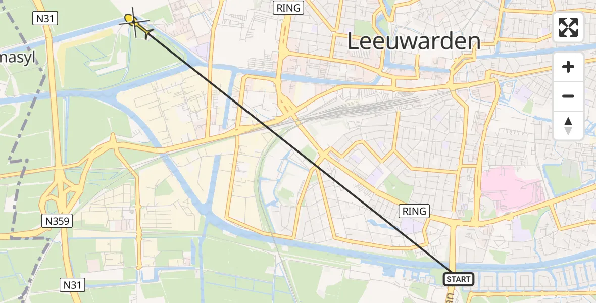 Routekaart van de vlucht: Ambulanceheli naar Leeuwarden, Sinnewei