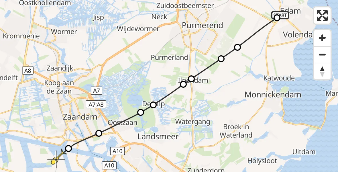 Routekaart van de vlucht: Lifeliner 1 naar Amsterdam Heliport, Purmer