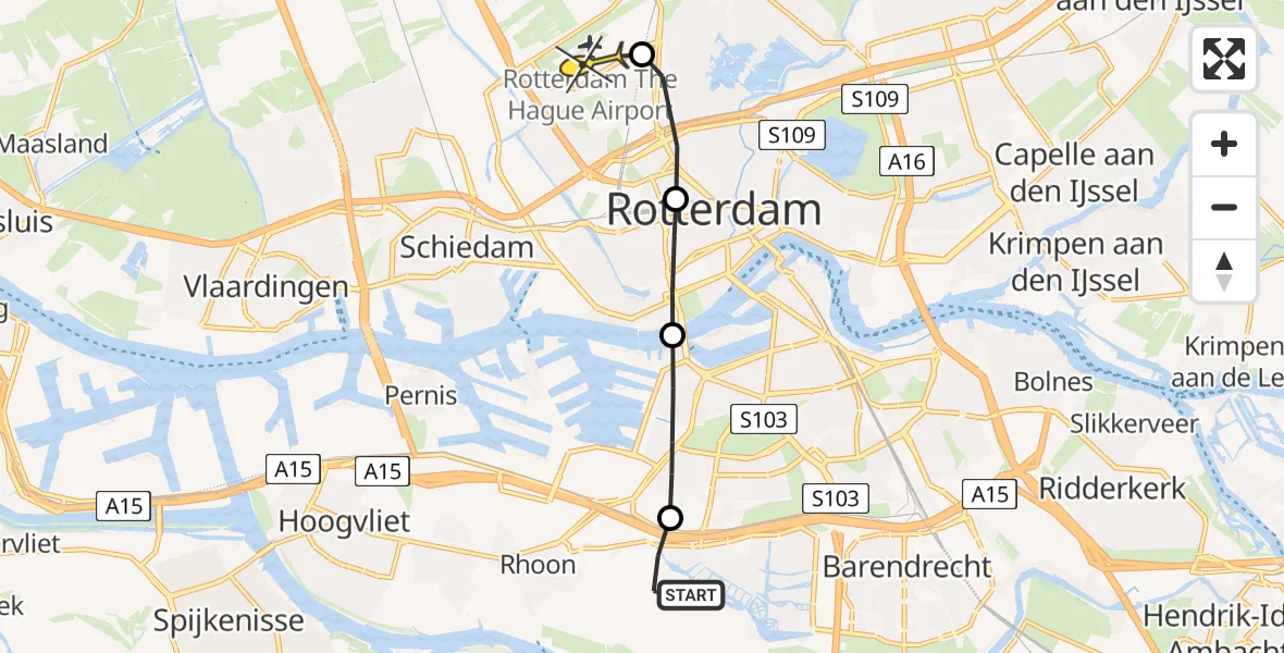 Routekaart van de vlucht: Lifeliner 2 naar Rotterdam The Hague Airport, Koedoodpad
