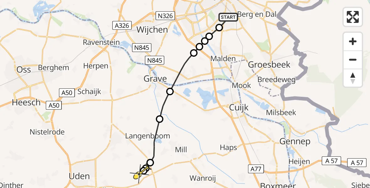 Routekaart van de vlucht: Lifeliner 3 naar Volkel, Houtlaan