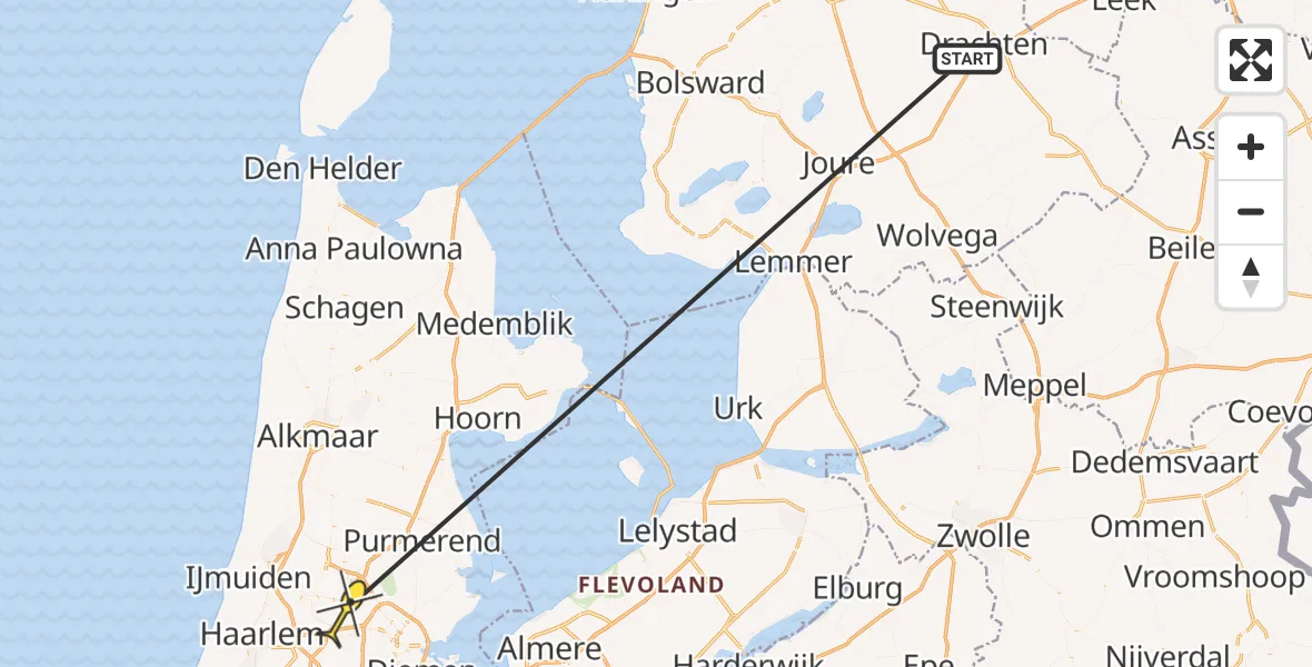 Routekaart van de vlucht: Traumaheli naar Amsterdam Heliport, Hornweg