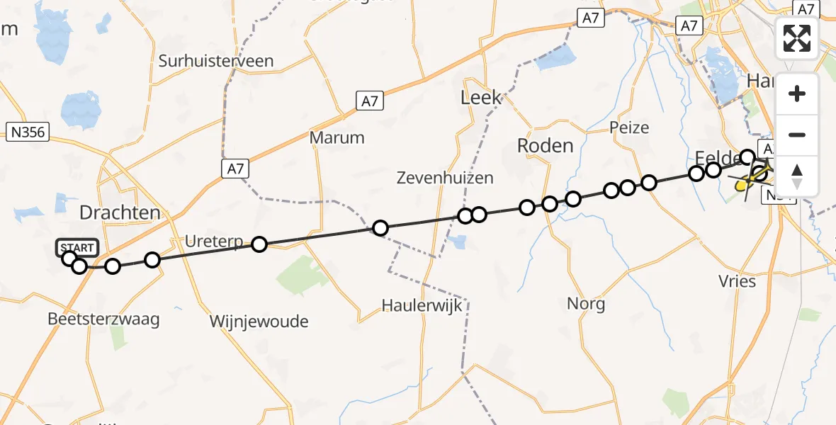 Routekaart van de vlucht: Lifeliner 4 naar Groningen Airport Eelde, Sânbuorren