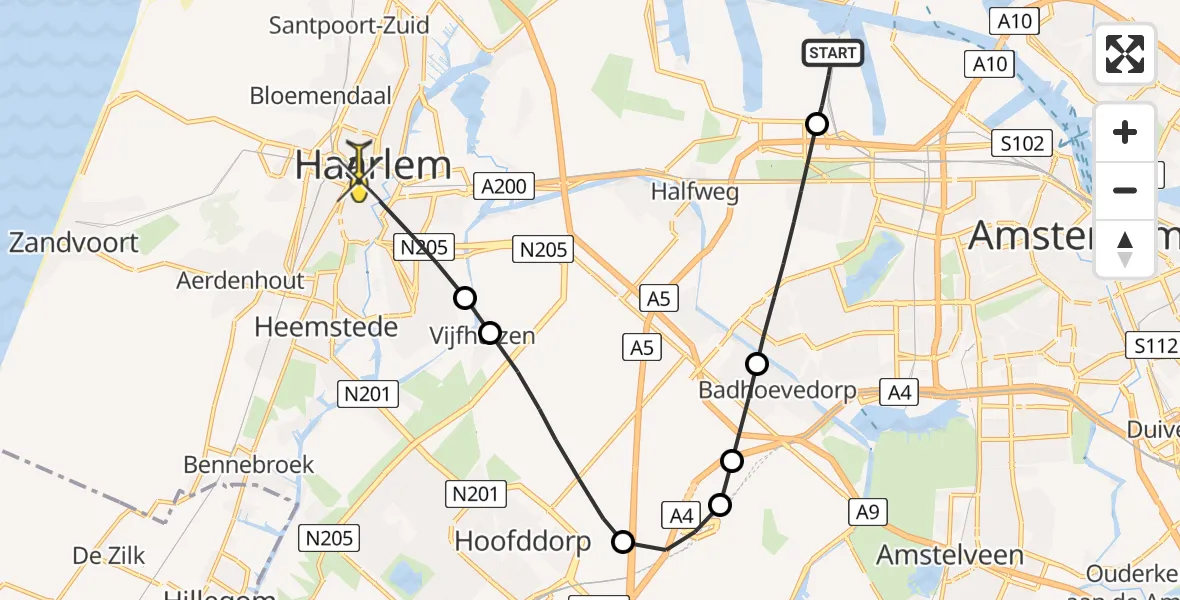 Routekaart van de vlucht: Lifeliner 1 naar Haarlem, Zuidermolenweg