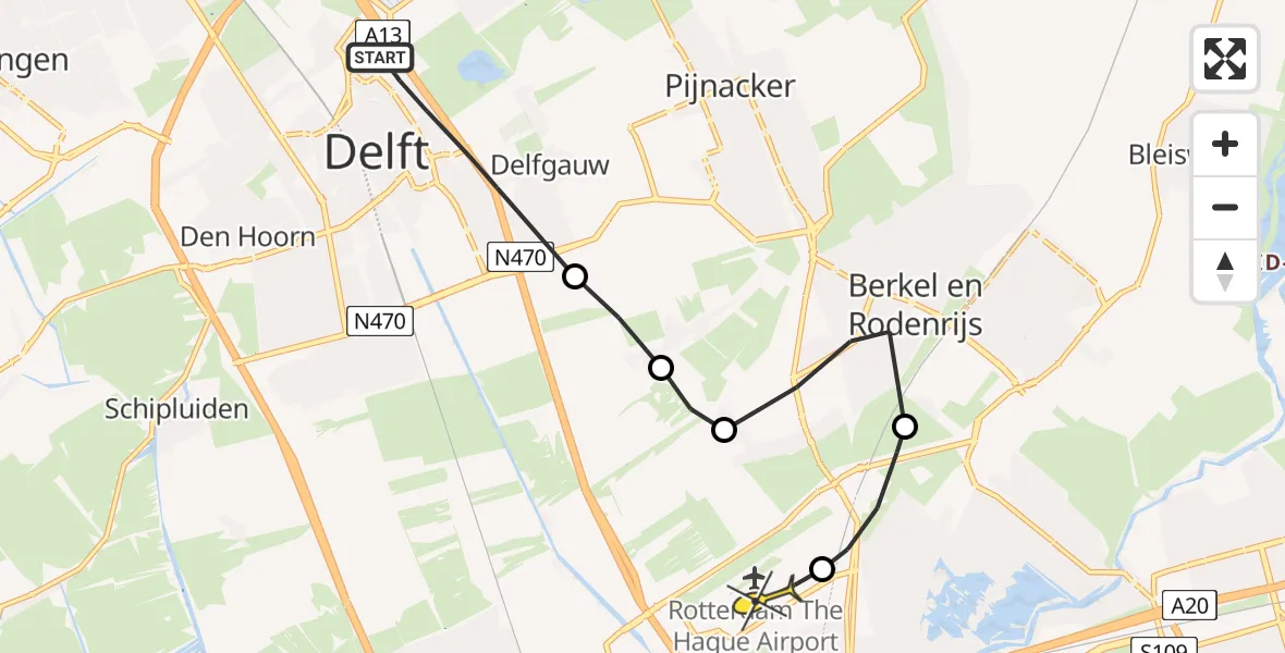 Routekaart van de vlucht: Lifeliner 2 naar Rotterdam The Hague Airport, Castrop-Rauxellaan