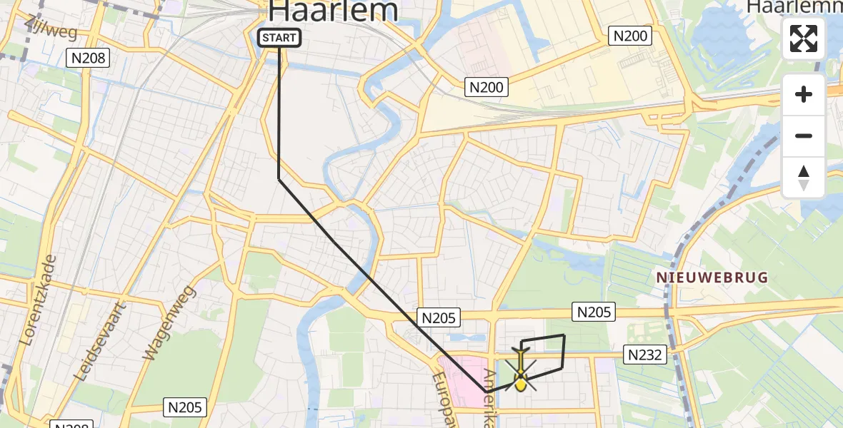 Routekaart van de vlucht: Lifeliner 1 naar Haarlem, Toekanweg