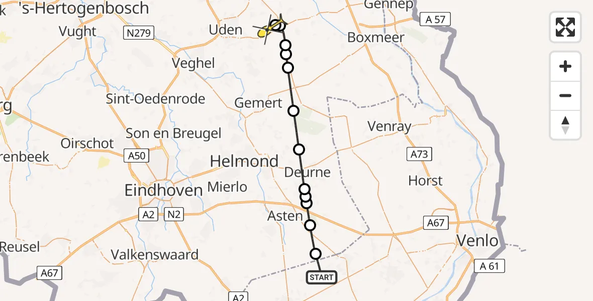 Routekaart van de vlucht: Lifeliner 3 naar Volkel, 7e baan