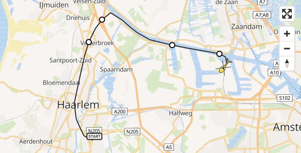 Routekaart van de vlucht: Lifeliner 1 naar Amsterdam Heliport, Zuster Rebelpad