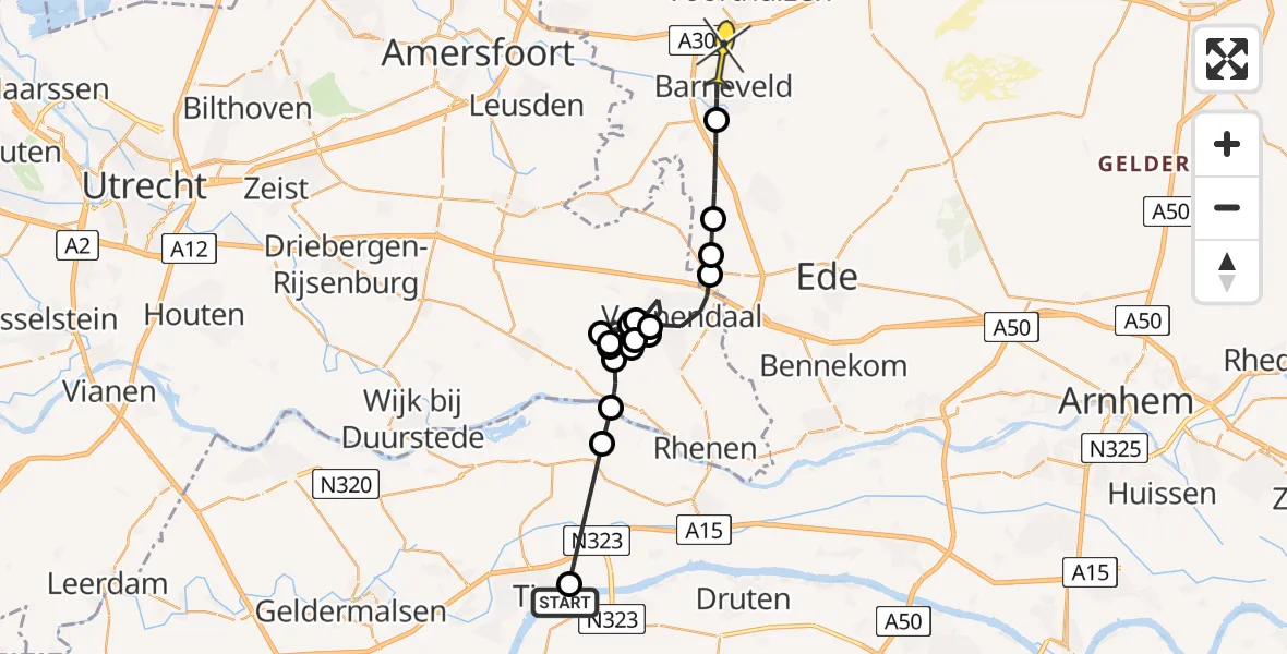 Routekaart van de vlucht: Politieheli naar Barneveld, Rijnstraat