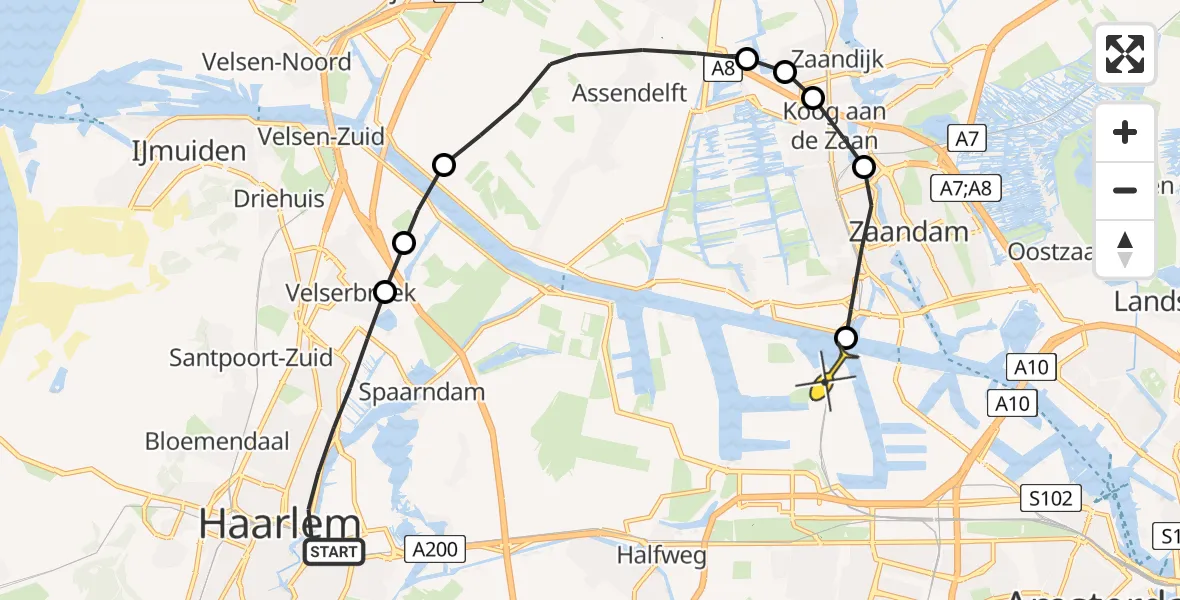 Routekaart van de vlucht: Lifeliner 1 naar Amsterdam Heliport, Jan Gijzenkade