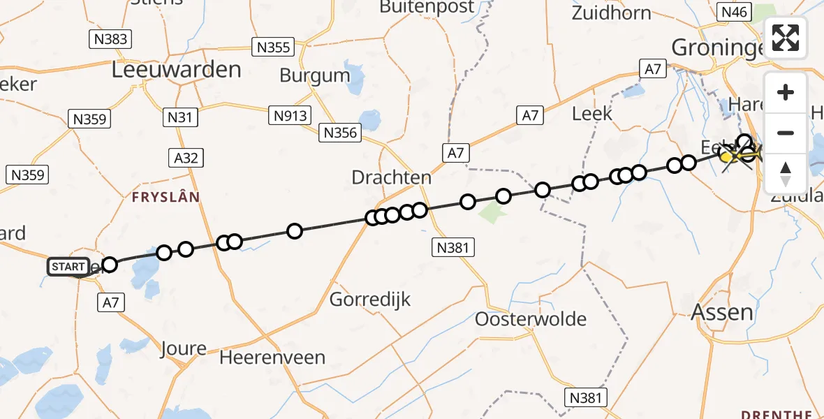 Routekaart van de vlucht: Lifeliner 4 naar Groningen Airport Eelde, Partuurstraat