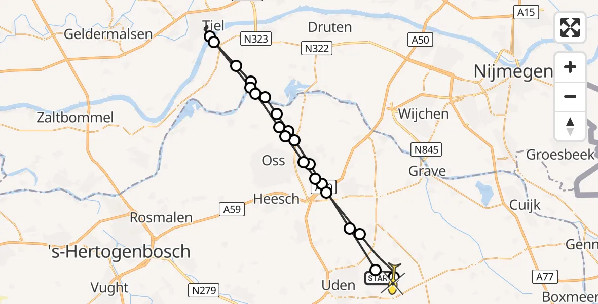 Routekaart van de vlucht: Lifeliner 3 naar Vliegbasis Volkel, Ravensdel